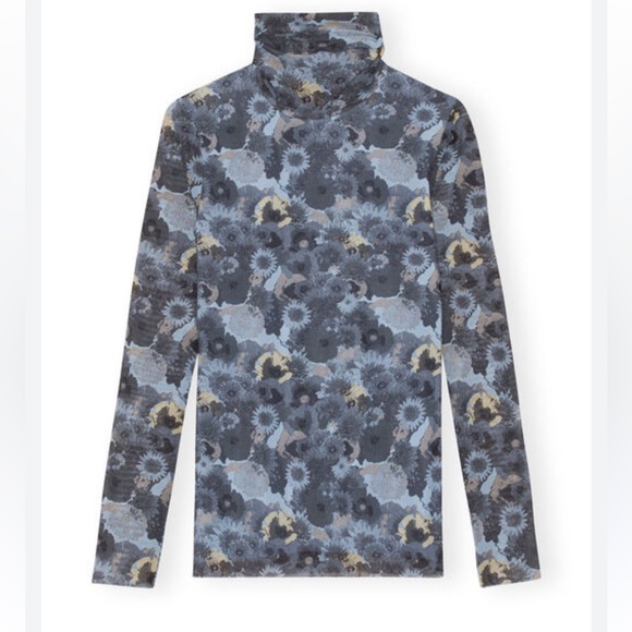 GANNI - Lined Floral Turtleneck Top - Picture 2 of 7